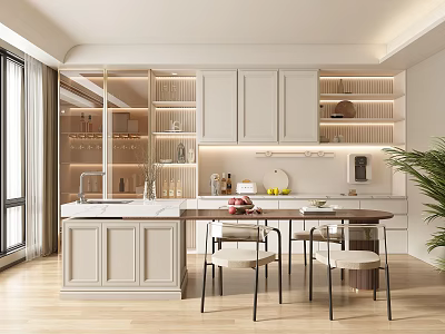 Elegant Modern Restaurant Interior With Open Dining Space Comfortable Seats And Pendant Lights 3d model