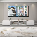 Modern White TV Stand Design With Decorative Items Storage Shelves And Wall Mounted TV