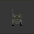 Military Green Armored Tank Featuring Multiple Antennas And White Cross