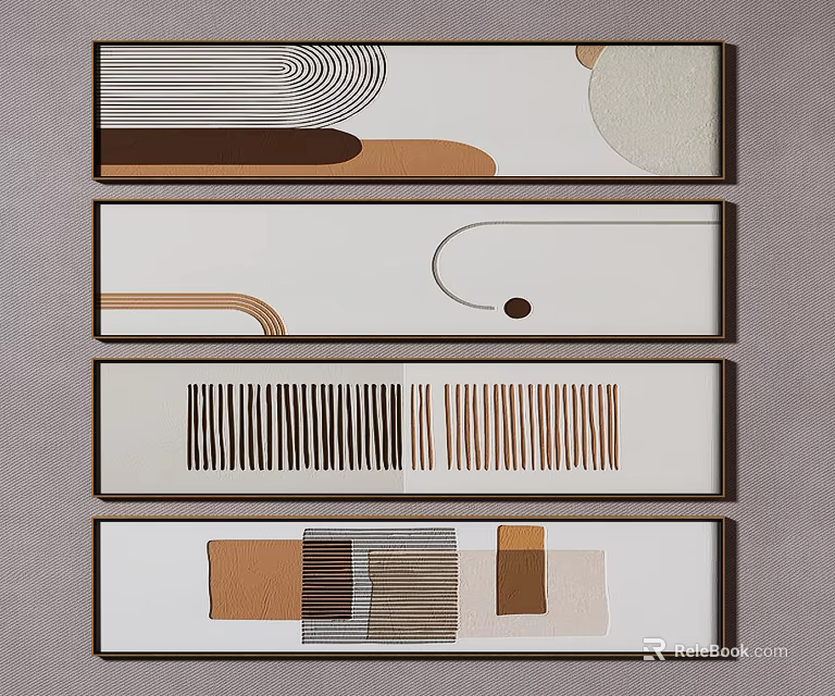 Abstract Geometric Wall Art with Brown Beige Patterns and Wooden Frames 3d model