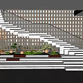 Modern Staircase Design With Glass Railing Lattice Wall Green Plants And Ambient Lighting