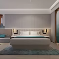 Hotel Room Interior With Large Bed Bedside Wall Lamps Sofa Coffee Table And Decorative Painting