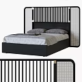 Modern Double Bed With Black Slatted Headboard And Rattan Panel Details