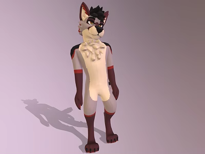 Anthropomorphic Wolf Character With Black Ears White Body Brown Limbs And Red Accents 3d model