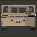 Light Brown Military Style Off Road Vehicle Model With Large Wheels And Riveted Body