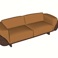 Modern Brown Leather Two-Seater Sofa With Wooden Arms And Solid Base 3d model