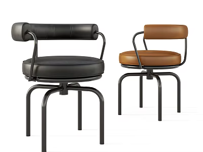 Modern Leisure Chairs Featuring Black And Brown Leather Seats With Metal Frames 3d model