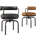 Modern Leisure Chairs Featuring Black And Brown Leather Seats With Metal Frames
