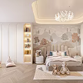 Cozy Kids Bedroom Design With Nature Mural Toy Storage And Chandelier