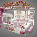 Fancy Boutique Interior Design With Pink Decor Floral Wreaths Display Counters And Seats