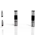 Black Vertical Decorative Pillar Equipment With White Panes Various Heights And Reflections On White Background