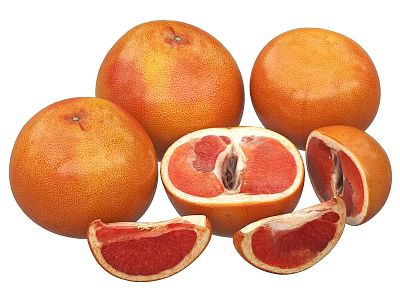Fresh Red Grapefruit Whole and Sliced with Juicy Flesh 3d model