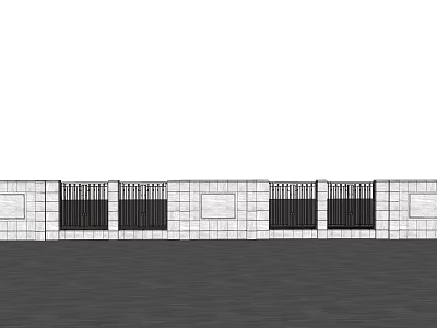 Modern Building Exterior Wall With Stone Panels Black Metal Railings And Decorative Elements 3d model