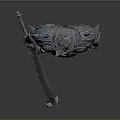 Fantasy Greatsword Weapon Held By Armored Character With Spiked Metallic Armor