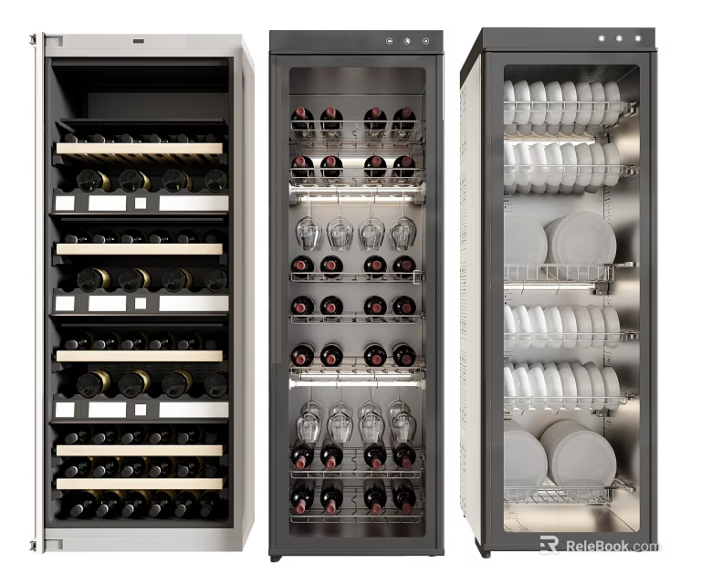 Modern Multifunctional Storage Cabinets With Wine Racks Glass Holders And Dish Shelves 3d model 