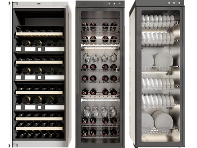 Modern Multifunctional Storage Cabinets With Wine Racks Glass Holders And Dish Shelves 3d model