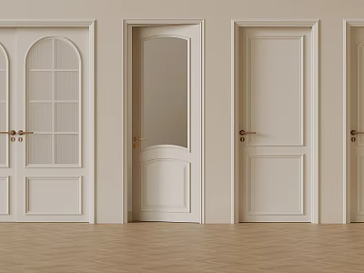 Stylish White Hinged Interior Doors Featuring Various Glass And Panel Designs 3d model