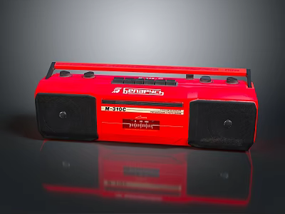 Red Supersonic IC220 Boombox Radio With Black Speakers And Control Buttons 3d model