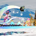 Scenic Photo Spot Featuring Skier Figure Snowy Mountains Rainbow Snowflakes And Christmas Tree