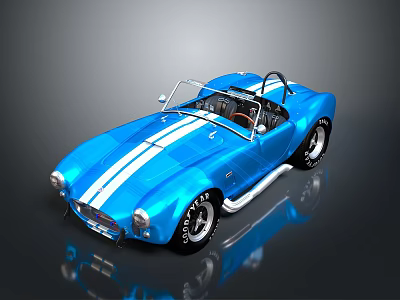 Classic Blue Convertible Sports Car With White Racing Stripes Open Top Shiny Tires 3d model