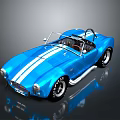 Classic Blue Convertible Sports Car With White Racing Stripes Open Top Shiny Tires
