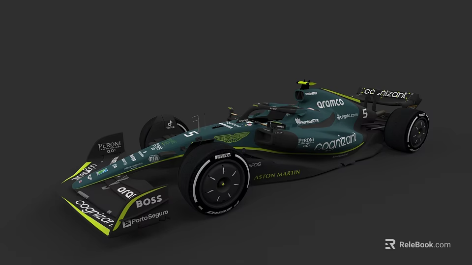 Aston Martin Racing Car Dark Green Black Body With Cognizant BOSS Walmart Logos Streamlined Design 3d model 