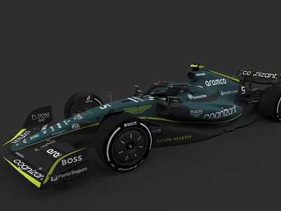Aston Martin Racing Car Dark Green Black Body With Cognizant BOSS Walmart Logos Streamlined Design 3d model