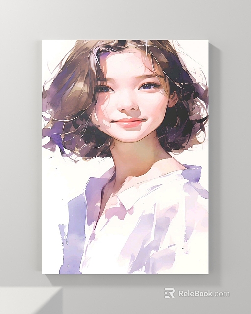 Watercolor Portrait Painting Of Young Woman With Short Hair And Soft Tones 3d model 