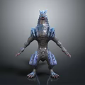 Detailed 3D Sci Fi Creature Character Featuring Blue Gray Armored Skin And Standing Pose