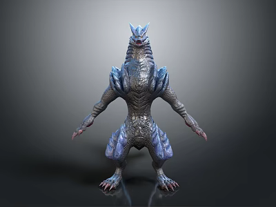 Detailed 3D Sci Fi Creature Character Featuring Blue Gray Armored Skin And Standing Pose 3d model