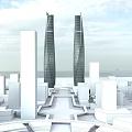 Modern Twin Office Towers With Reflection In Urban City Skyline