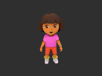 Cute Animated Girl With Brown Short Hair Pink Shirt Orange Shorts And White Shoes 3d model