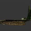 Terrain Model Scene With Green Hills Brown Land And Small White Structure