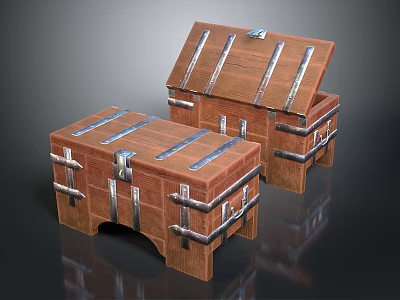 Functional Wooden Storage Chests With Metal Reinforcements For Home Decor And Storage 3d model