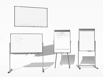 Musical Instruments And Art Supplies Featuring Wall Mounted Stand Whiteboards With Hand Drawn Designs 3d model