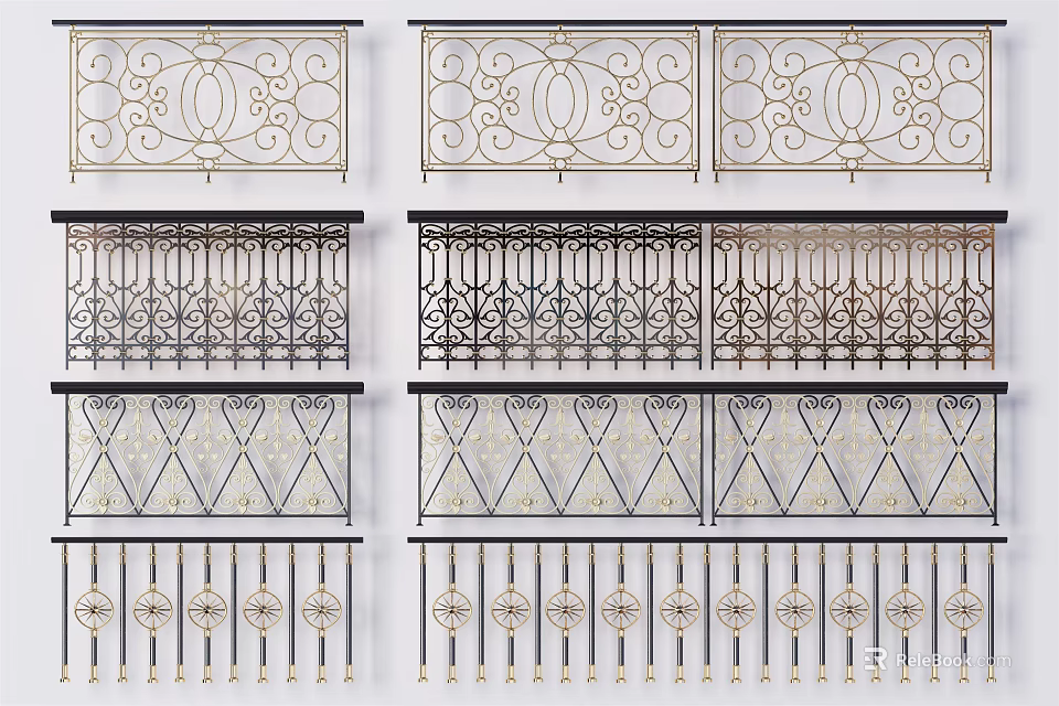Ornamental Metal Fence Railings With Intricate Patterns For Balcony Design 3d model 