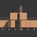 Cartoon Scene of a House with White Triangular Roof Orange Wooden Walls Balcony Railings and Steps
