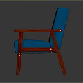 Comfortable Blue Upholstered Chair With Red Wooden Arms Backrest And Legs