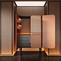 Elegant Modern Wine Cabinet Design With Open Doors Wooden Shelves And Drawers
