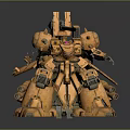 Orange Mech Warrior 3D Model With Large Cannon And Broken Mechanical Parts