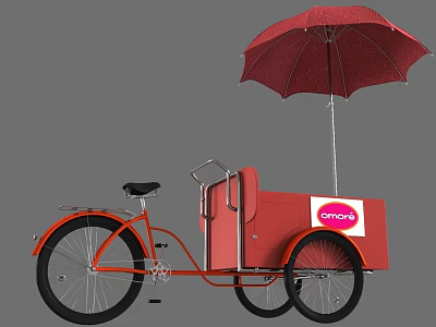 Orange Tricycle With Red Box Red Umbrella And Emjoy Logo Design 3d model