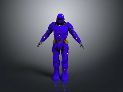 Blue Armored Robot Character With Orange Accents And 3D Model Design 3d model