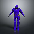 Blue Armored Robot Character With Orange Accents And 3D Model Design