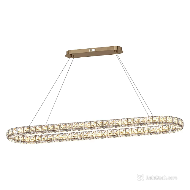 Modern Sparkling Crystal Chandelier with Rectangular Design and Golden Ceiling Mount 3d model