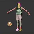 Red Haired Female Basketball Player In Storm Jersey Standing With Floating Basketball And White Sneakers