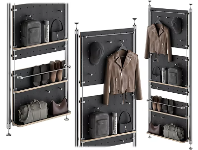 Multi-Functional Wall Mounted Storage Rack For Coat Hat Bag And Shoe Organization 3d model