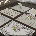 Stylish Square Carpets With Various Patterns And Decorative Flowers For Indoor Use 3d model