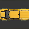 Yellow Modern Pickup Truck with Large Tires Black Accents and Truck Bed