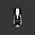 Modern Black White Blue Racing Car With Aerodynamic Body And Rear Spoiler Design