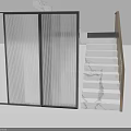 Elegant Modern Staircase Design With Transparent Glass Railing And Marble Steps 3d model